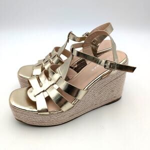 Berness Lotus Espadrille Wedge Platform Sandals Women's Gold Size US8.5 EU39